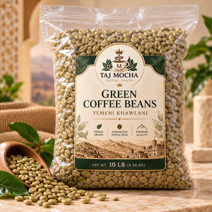 Taj Mocha 10 lb clear bulk coffee bag with the Taj Mocha label